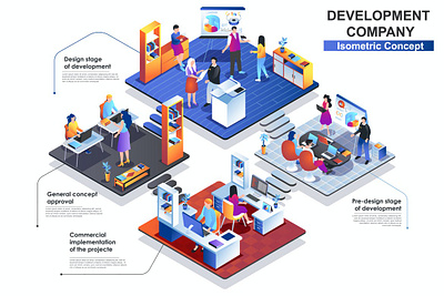 Development Company Interior 3D Isometric Concept 3d animation 3d art 3d character 3d illustration agency app concept conceptual flat illustration isometric isometric design landing landing page page process strategy technology vector web