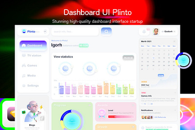 Dashboard UI Plinto Console 3d 3d illustration app bar blur blur gradient card chart clean dashboard gradient illustration minimal mobil progress simple ui ui design ux ux design