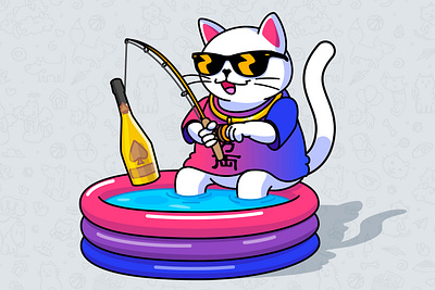 The cat with a fishing rod in a pool cat character fishing mascot mascot design