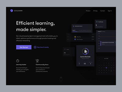 Landing page for learning platform 2021 app asish sunny cards clean dark ui design landingpage learning learning app learning platform light ui minimal product trending ui uiux ux