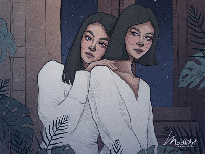 Sisters artwork book cover book cover art digital art fashion feminine girl girls illustration illustrator models moody nighttime painting pencil drawing photoshop sensual sisters soft woman