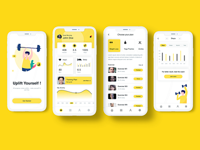 Fitness App Concept app design app ui behance bhfyp course app creative dailyui design dribbble dribbblers exercise app fitness app gfxmob graphicdesignui minimal uidesign user experience user interface ux yellow