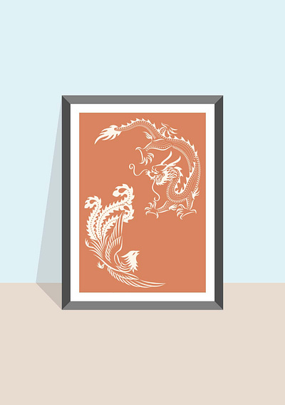 Phoenix and dragon design flatdesign flatposter illustration vector