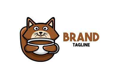 Cat Coffee Logo animal branding brown cafe cartoon cat coffee coffee cup cup design exclusive illustration logo mascot pet restaurant vector