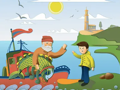 Fisherman's Day fishing illustration лодка море отец рыба чудо