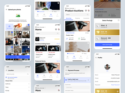 Bidding Mobile App app auction auctions bid bidding bids dribbble featured figma home location package payment platform profile sale service ui uidesign userinterface