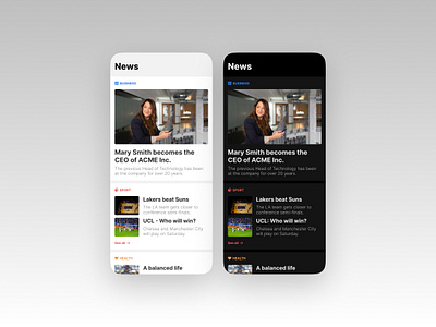 News - DailyUI 094 094 app daily ui dark mode design flat minimal news ui