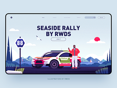 Seaside car design illustration landscape ps sea vector web