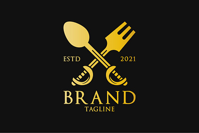 Sword Cutlery Logo branding cafe design exclusive food fork gold golden illustration logo luxurious luxury luxury logo restaurant spoon sword vector