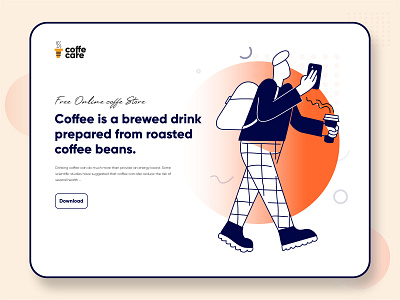 Coffee shop - Hero Image brand coffe coffee coffee bean coffee cup coffee shop coffeeshop design hero image illustration ui walking