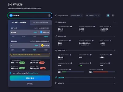 Cryptocurrency vaults actions UI actions crypto cryptocurrency cta dark mode deposit figma input fields product design ui ui design ux design vault web