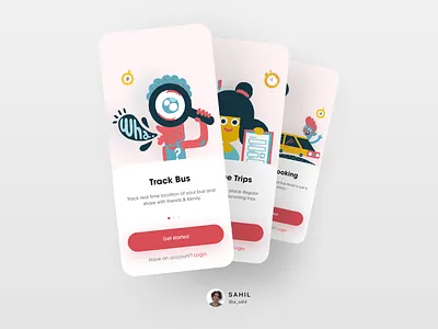 Bus App Onboarding app bus bus app bus ticket buses card gps location minimal mobile public transit public transport travel travel app typography ui ux