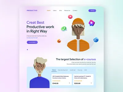 Productive-Landing Page design illustration minimal ui web