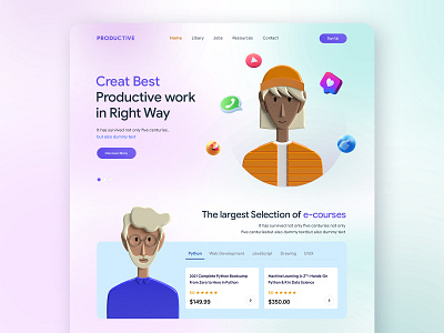 Productive-Landing Page design illustration minimal ui web