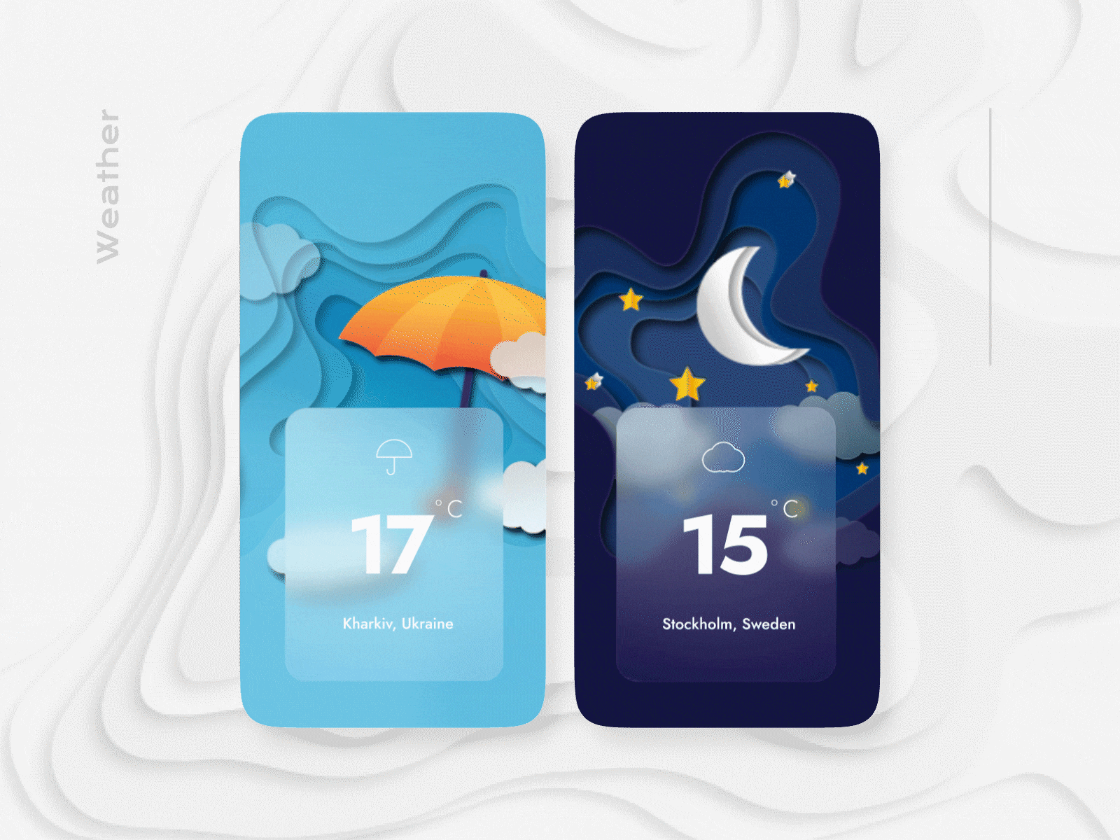 Weather 2021 trend animation app design dailyui design design inspiration designtrends figma figmadesign glassmorphism illustration inteface mobile app mobile app design mobile ui motion papercut ui uidesign weather