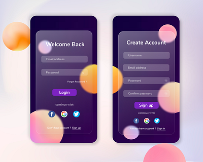 Glassmorphism - Login and Signup UI design figma glass glass effect glassmorphism login login page mobile ui sign in sign up signup ui ui design