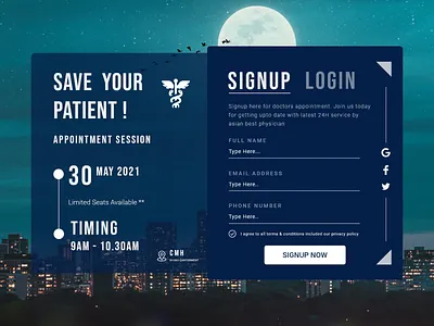 Signup form for doctor appointment #DailyUI 001 appointment booking clean design clean ui colorful concept design doctor appointment doctor form login login page mockups patient app signup signupform ui