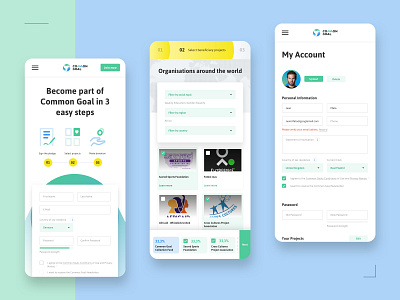 Common Goal - Membership Sign up account charity donation filter form juan mata mobile picker sign up stepbystep ui ux