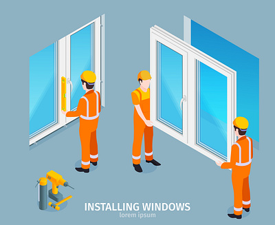 Installing windows background illustration installation isometric people uniform vector windows