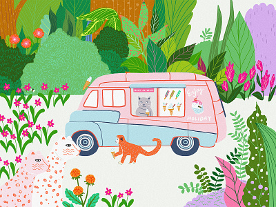 Ice Cream Van designer digital art digital illustration digital painting digitalart dribbble flowers holiday ice cream icecream icecreamvan illustraion illustration illustration art illustrations illustrator jungle nature nature illustration wildlife