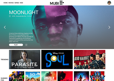 Mubi Home page mockup ui web