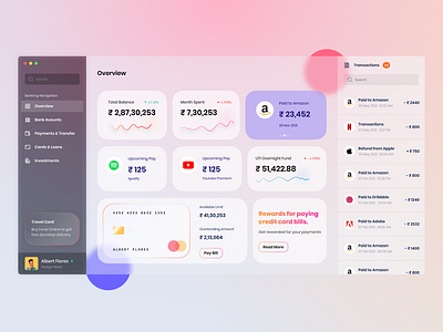 Concept design Internet Banking Dashboard with glassmorphism bank app credit card dashboard dashboard app dashboard design glassmorphism internet banking payment