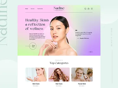 Beauty store landing page beautiful beauty beauty salon cosmetic design ecommerce facial female header landing page layout lifestyle makeup product shop shopping app skin ui web woman