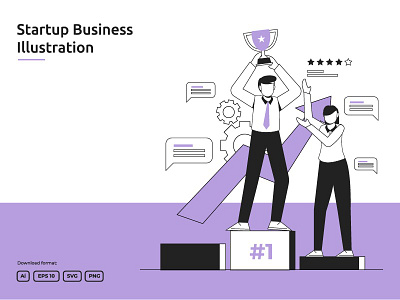 Businessman champion award winner with cup trophy illustration award first goal start startup strategy successful trophy up victory win winner