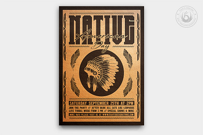 Native American Day Flyer Template V2 america american celebration day design festival flyer indians music national native party poster rodeo show template tribal tribe wanted western