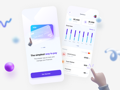 Finance App bank bank app banking card credit card expenses finance finance app finances financial app fintech fluent design illustraion income minimal online banking send money statistics ui ux