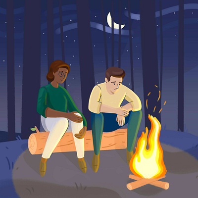 Campfire artwork campfire flat forest illustration minimal night painttoolsai photoshop ux web