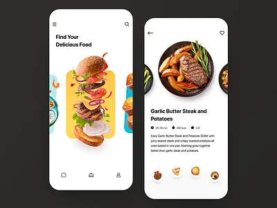 Food Delivery App app cards clean clean design design food app ios minimal mobile mobile app recipe ui ux