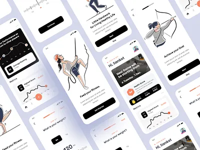 Health & Fitness App Ui fitness fitness app health health analytic health and fitness health and wellness health app health app ui health care health mobile app health tracking indian design studio indianpix minimal health app ui minimal health illustration sanket sanket pal top indian design studio weight loss