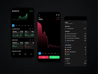 Trading App (Dark Theme) investing investment app stock market stocks trading trading app ui deisgn ui ux user interface