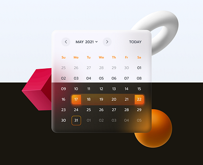 Calendar (Day 38) 3d clean dailyui dark mode design glassmorphism light mode minimal trend typography ui uiux ux