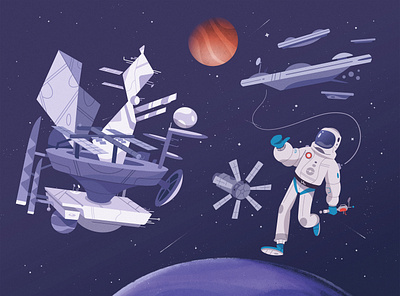 Future Space astronaut cartoon character character design cosmonaut design flat future illustration planet space vector