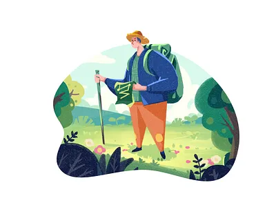 Travel alone app color design discover green hat hpone illustrator leaf map outing textture travel tree ui ux vector web widerness