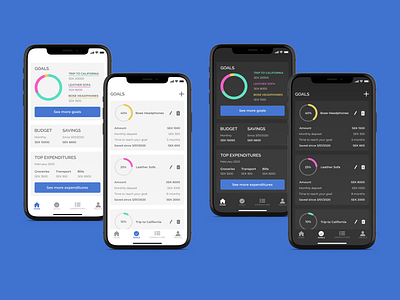 Money Goals dark mode ios app light mode money app ui design ux design