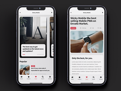 Sticky Mobile | Bootstrap Mobile Kit & PWA - Site Template app app design article design blog design card design cards ui carousel content creation content design ios ios app design ios design mobile mobile app modern app news app pwa ui ui design uiux