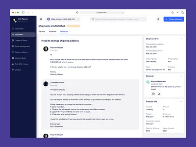 Delivery Service - Shipment Detail - Message chat delivery logistic product shipment shipping support ui ux web