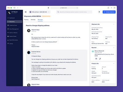 Delivery Service - Shipment Detail - Message chat delivery logistic product shipment shipping support ui ux web