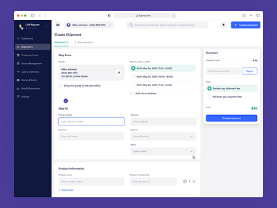 Delivery Service - Create Shipment delivery logistic product shipment shipping ui ux web