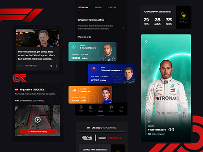 Formula One App Concept automotive cars circuit concept darkmode darkui dashboard design design studio driver driver profile f1 formula 1 mobileapp motorsports race racing sports ui designs