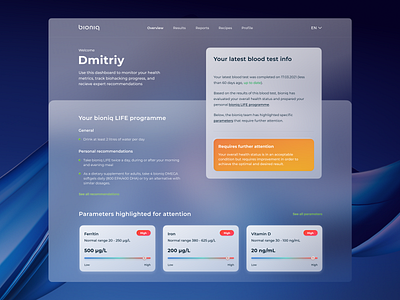 Bioniq - Health Management Dashboard abstract design bioniq blur dashboard health healthcare healthy management medicine status ui