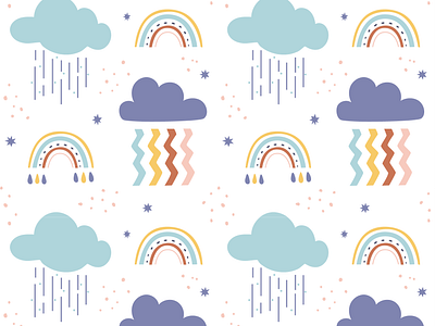 funny clouds cartoon childish cloud cloudy digital paper fabric design fabric pattern illustration illustrator nature pattern rainbow seamlesspattern textile design textile pattern vector weather