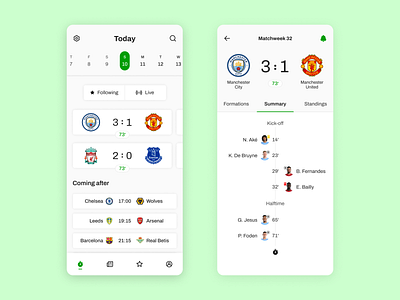 Football App app city design everton flat football liverpool manchester manchester united match minimal mobile score soccer sports ui ux