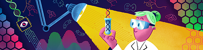 BioTech Illustration ameoba banner image biology biotech biotechnology digital illustration dna genetics illustration science scientist test tube