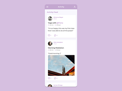 Daily UI #047 - Activity Feed activity activity feed app daily daily 100 challenge daily ui daily ui 047 daily ui challenge dailyui dailyui 047 dailyuichallenge design feed meditation app ui ux yoga yoga app