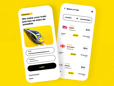 Ticketing App UI for Train Booking App app booking design ecommerce ios login mobile online ticketing product design public transit railway ticket booking ticket app tivket train app trains travel trending ui vacation