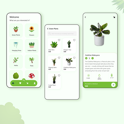 Plants care mobile application UI design app figma mobile app design typography ui ui design ux ux design web wireframe